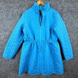 T by Talbots Quilted Jacket Coat Women XL Light Blue Full Zip Drawcord Waist